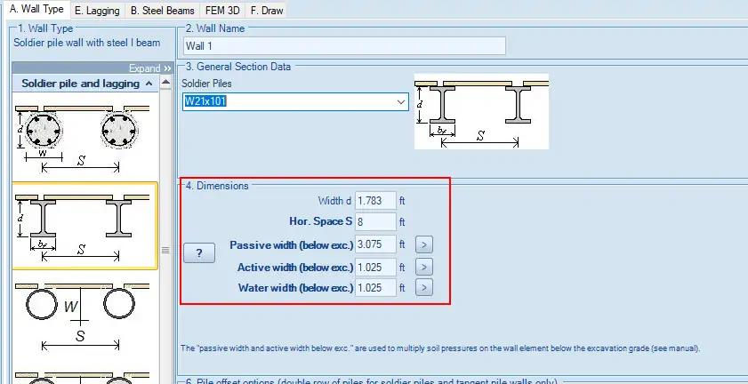 Calculated wall section properties (wall thickness and pressure widths) in DeepEX