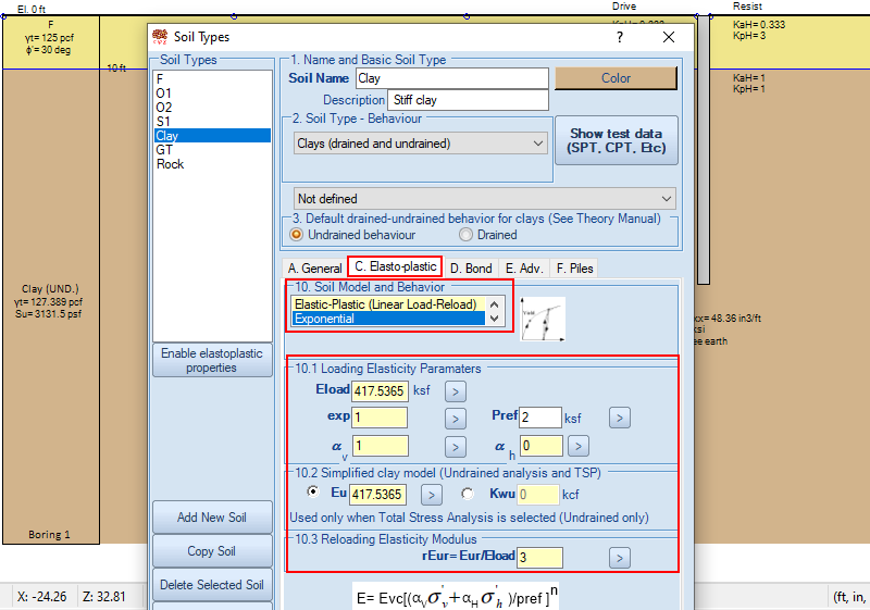 Soil model selection and related properties in DeepEX