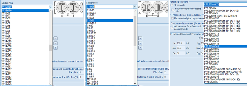 Implemented section databases for H beams, channels and pipe sections
