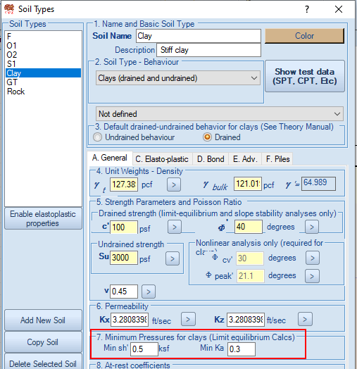 Defining both a minimum earth pressure and a minimum Ka value