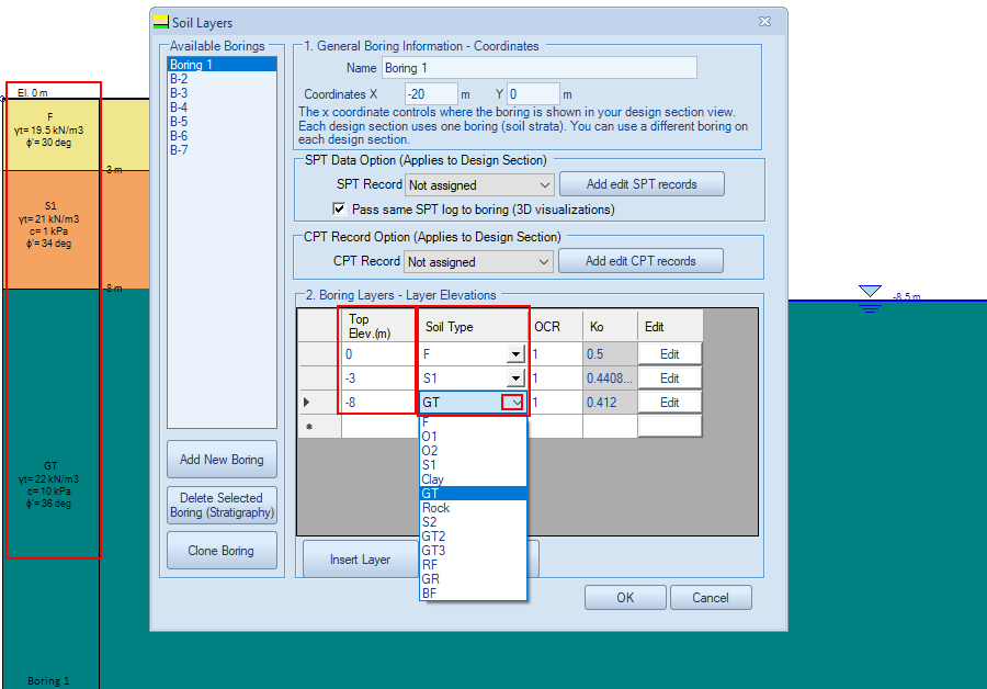 Edit boring options - Generate soil layers in DeepEX