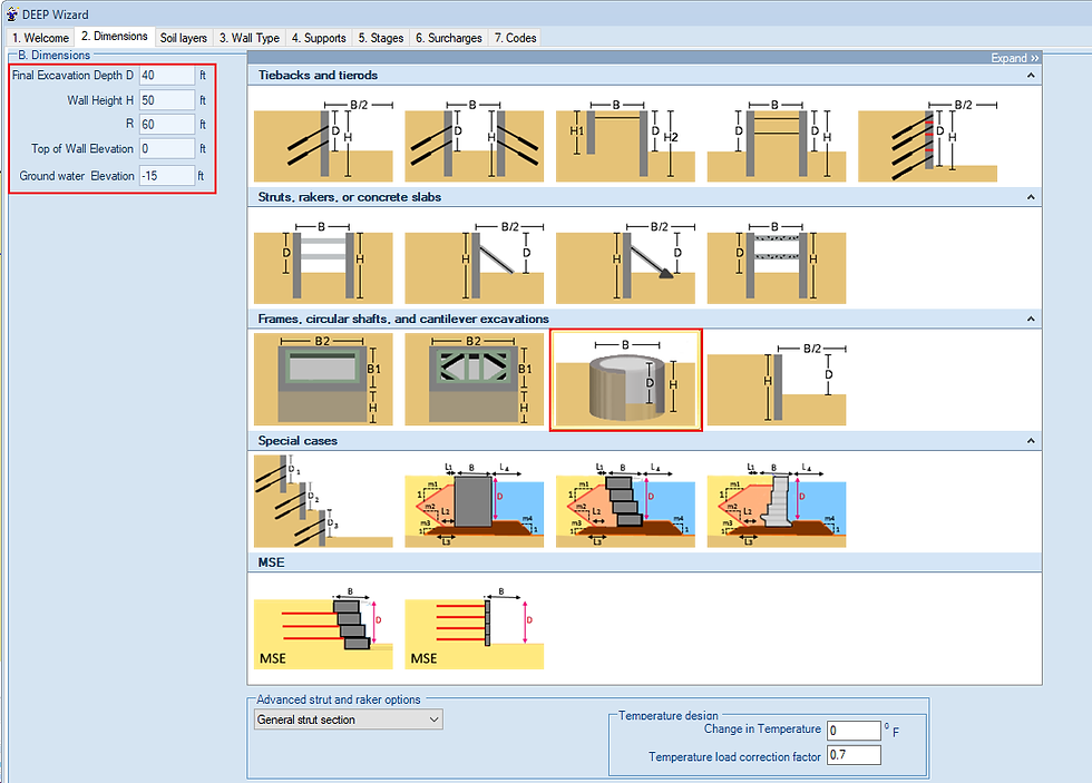 DeepEX Wizard – Dimensions tab – Select project type