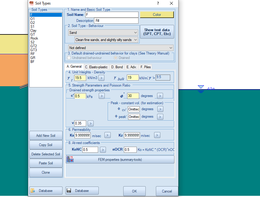 Soil types dialog – Edit soil properties in DeepEX