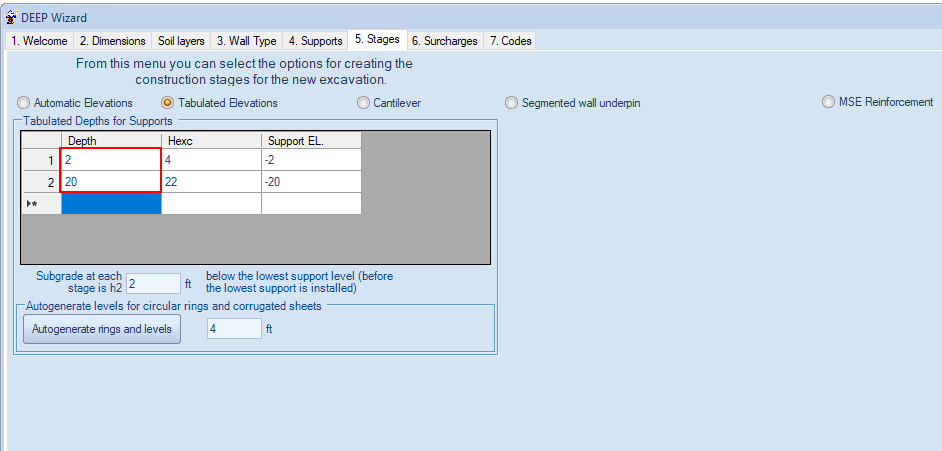 DeepEX Wizard – Stages tab
