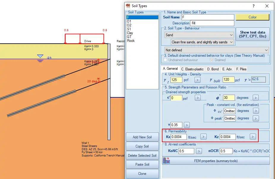 Figure 2: Permeability parameters for each soil type in DeepEX