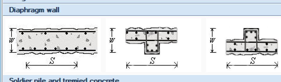 Diaphragm wall section types in DeepEX