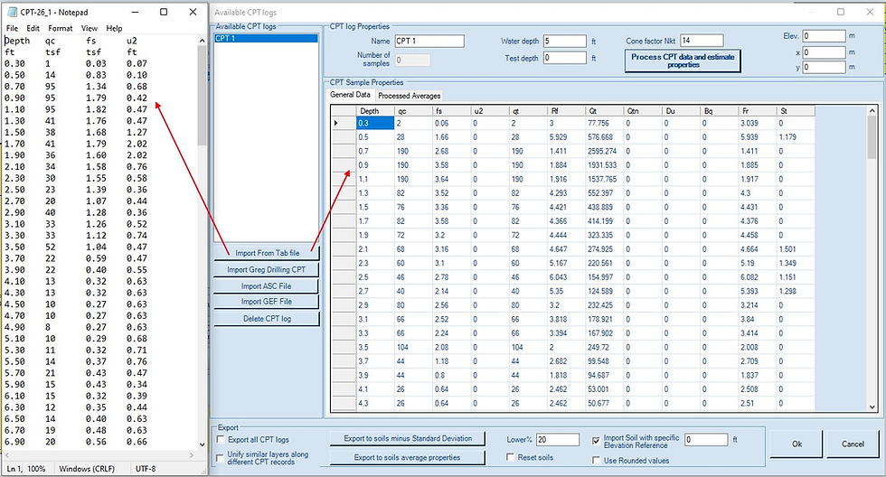 CPT record import and processing within DeepEX software