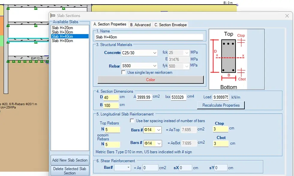 Concrete slab section properties – DeepEX software