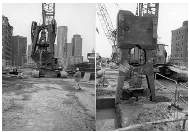 Excavation with a small grab for a T-panel in the Central Artery Project, Boston, MA