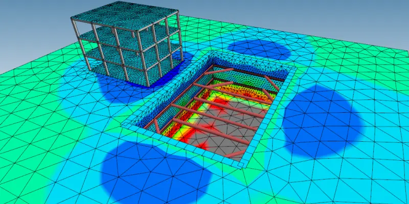 Braced Excavation - DeepEX 2D FEM and 3D FEM analysis results.avif