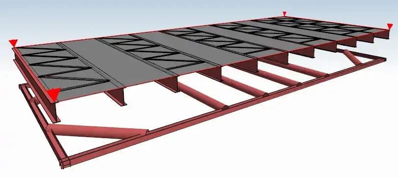 Deck beam, struts and walers in a DeepEX 2025 3D FEM model