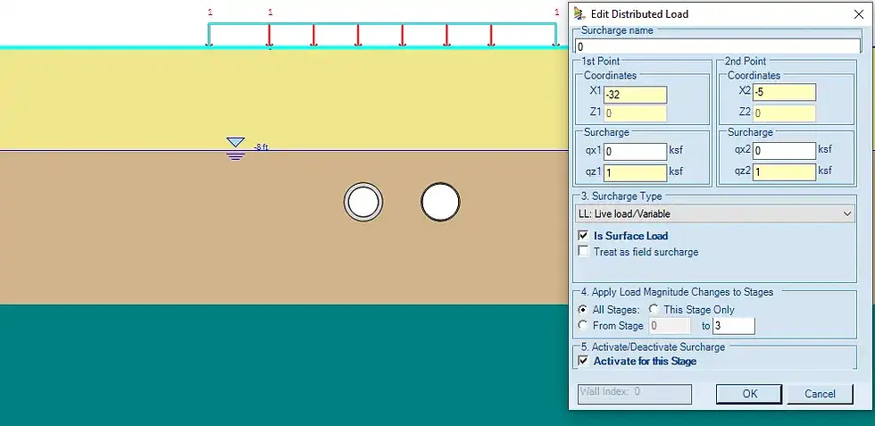 External surcharge position and magnitude in DeepEX software