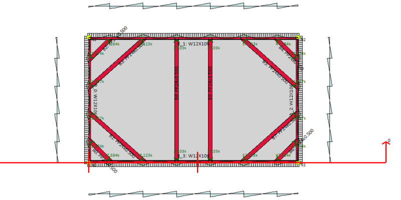 Diaphragm walls with struts and a base slab - 3D frame model in DeepEX software